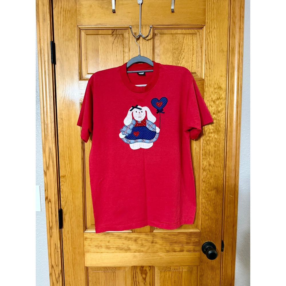 Vintage Screen Stars Best XL Red T-Shirt Bunny Heart Applique USA Made
